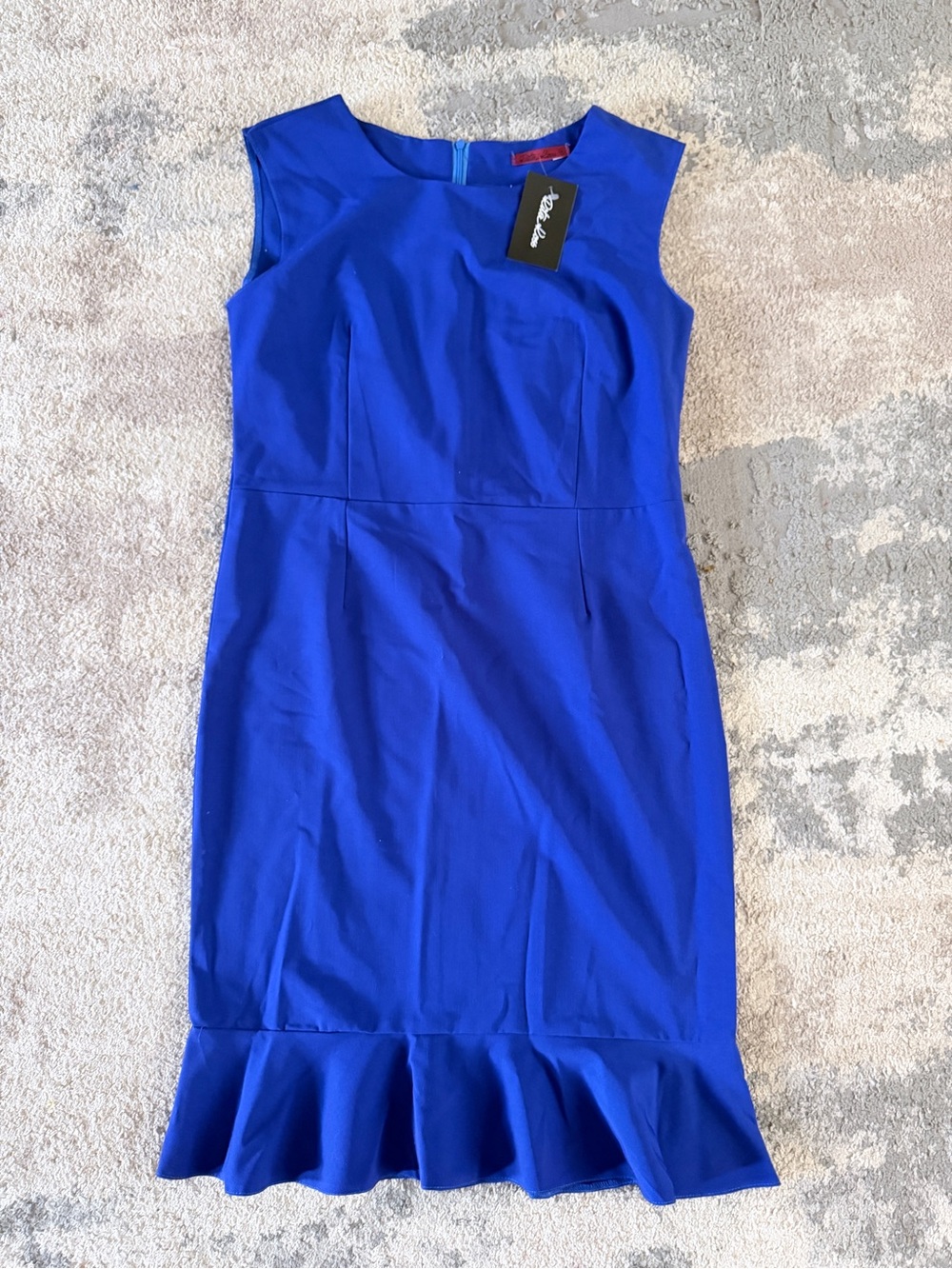Sleeveless Royal Blue Sheath Dress with Ruffle Hem